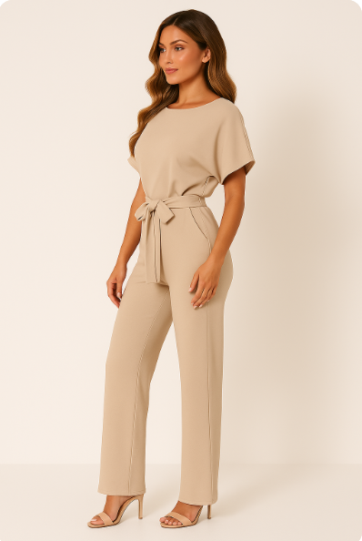 Maren | Tie Waist Short Sleeve Jumpsuit