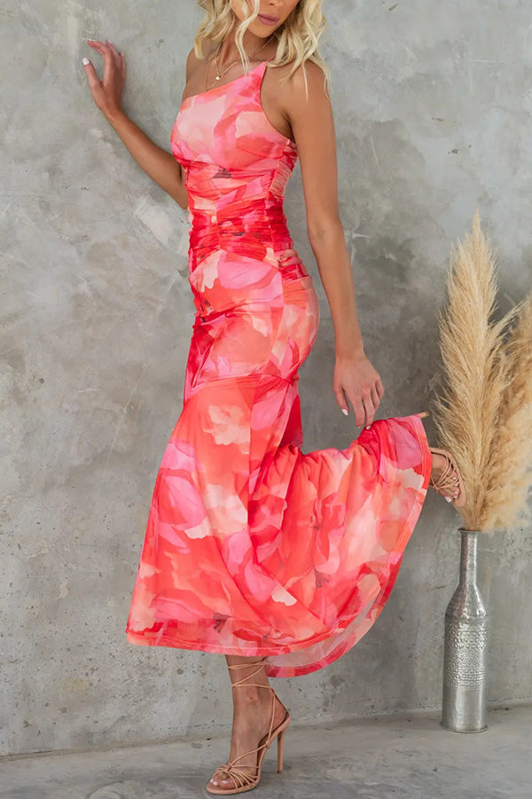 Marisa | One-Shoulder Floral Midi Dress