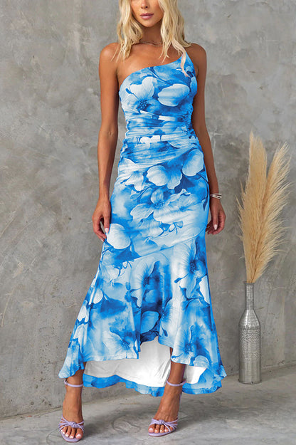 Marisa | One-Shoulder Floral Midi Dress