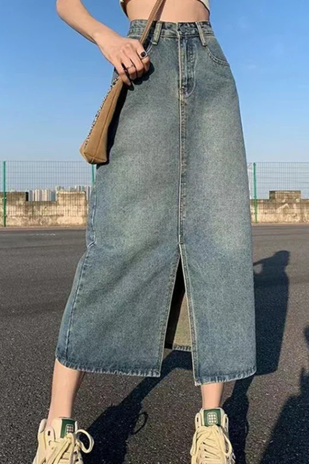 Wren | Front-Split Denim Maxi Skirt