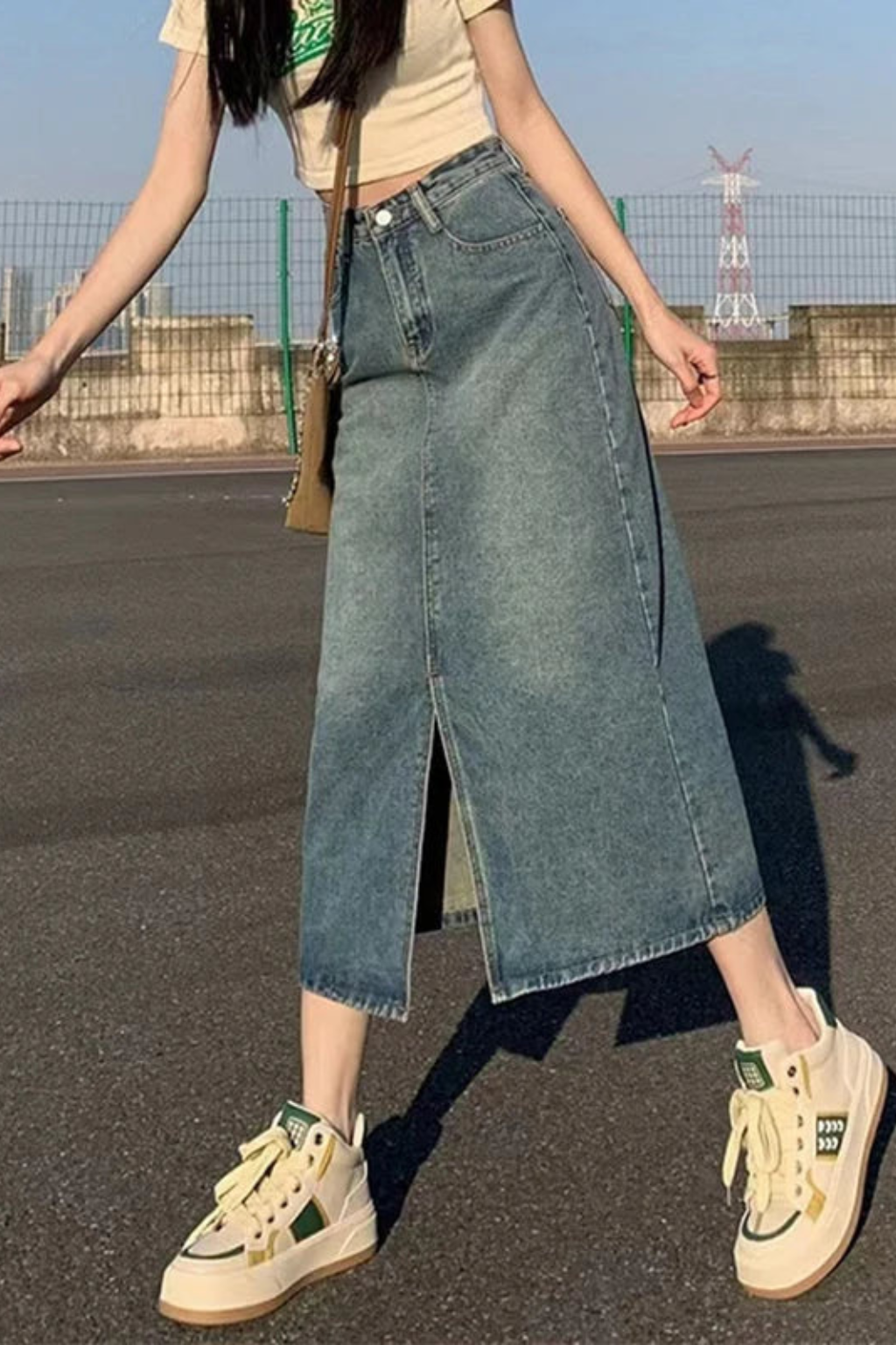 Wren | Front-Split Denim Maxi Skirt