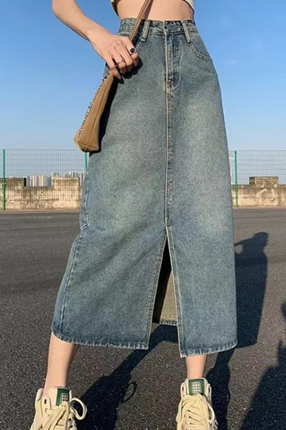 Wren | Front-Split Denim Maxi Skirt