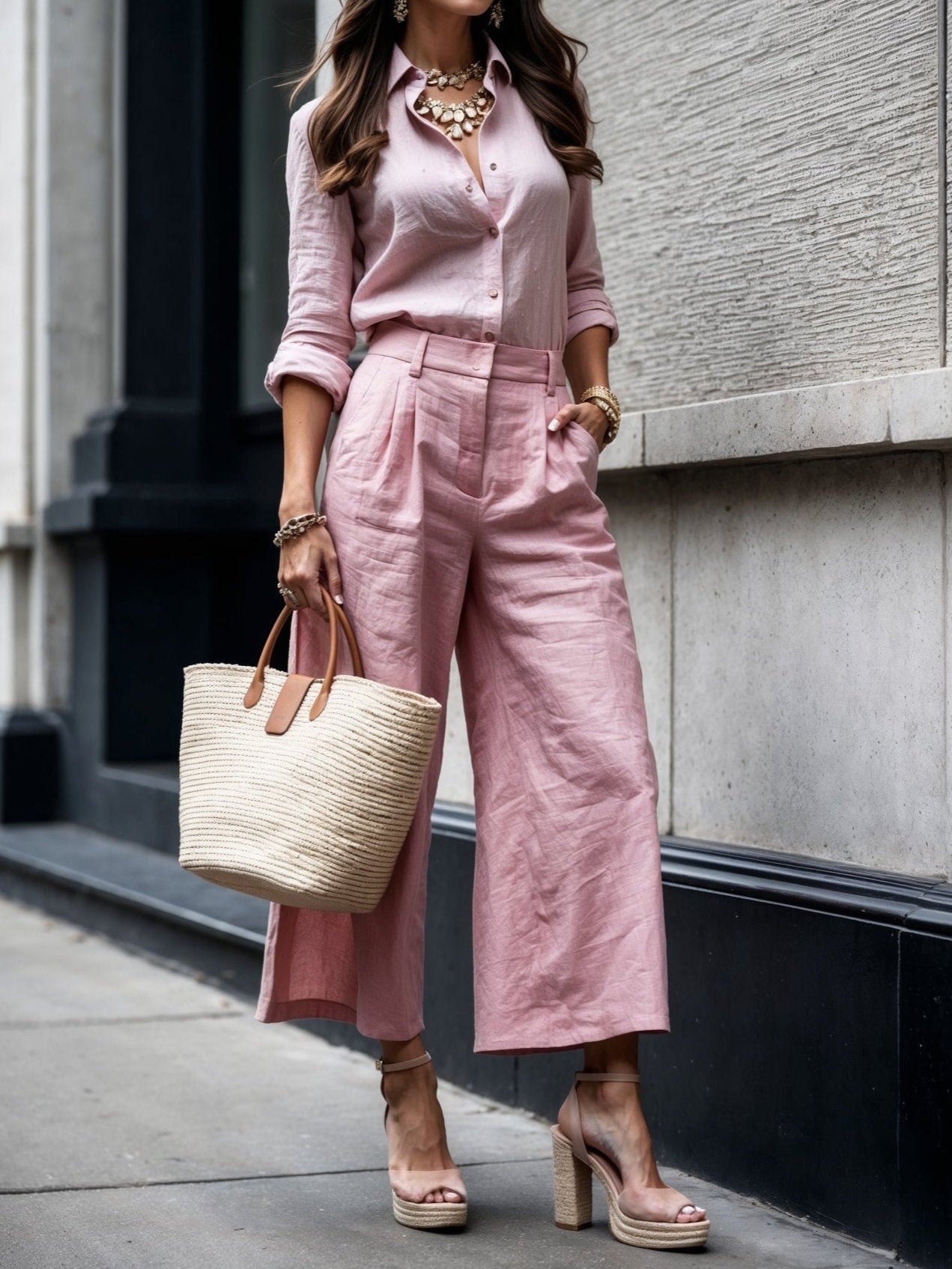 Bénédicte | Collared Shirt & Wide-Leg Pants Set