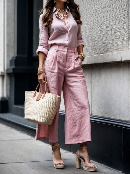 Bénédicte | Collared Shirt & Wide-Leg Pants Set