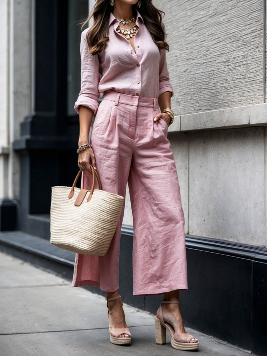 Bénédicte | Collared Shirt & Wide-Leg Pants Set