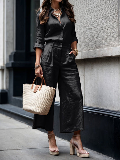 Bénédicte | Collared Shirt & Wide-Leg Pants Set