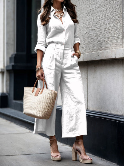 Bénédicte | Collared Shirt & Wide-Leg Pants Set