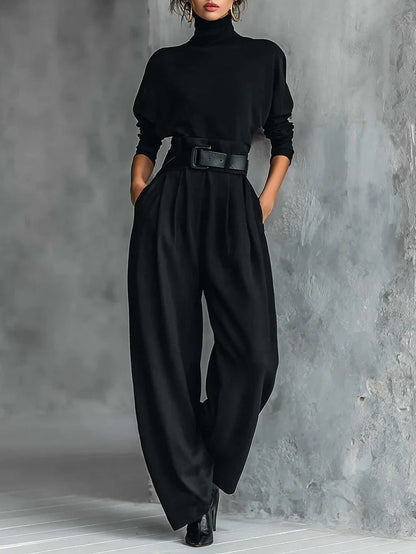 Sigrun | Turtleneck Top & Straight-Leg Trouser Set