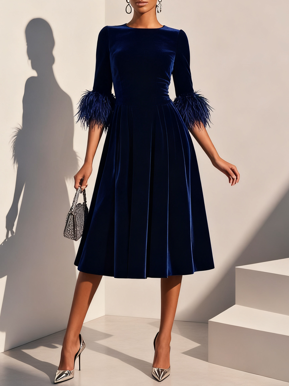 Plumelle | Feather Trim A-Line Cocktail Dress