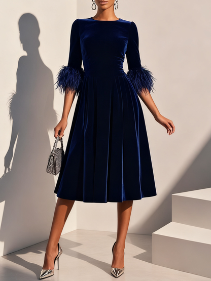 Plumelle | Feather Trim A-Line Cocktail Dress