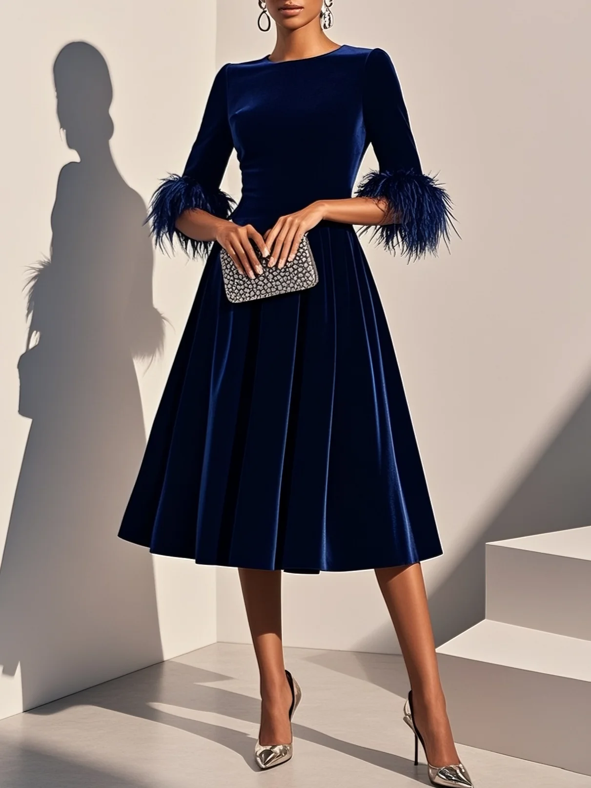Plumelle | Feather Trim A-Line Cocktail Dress