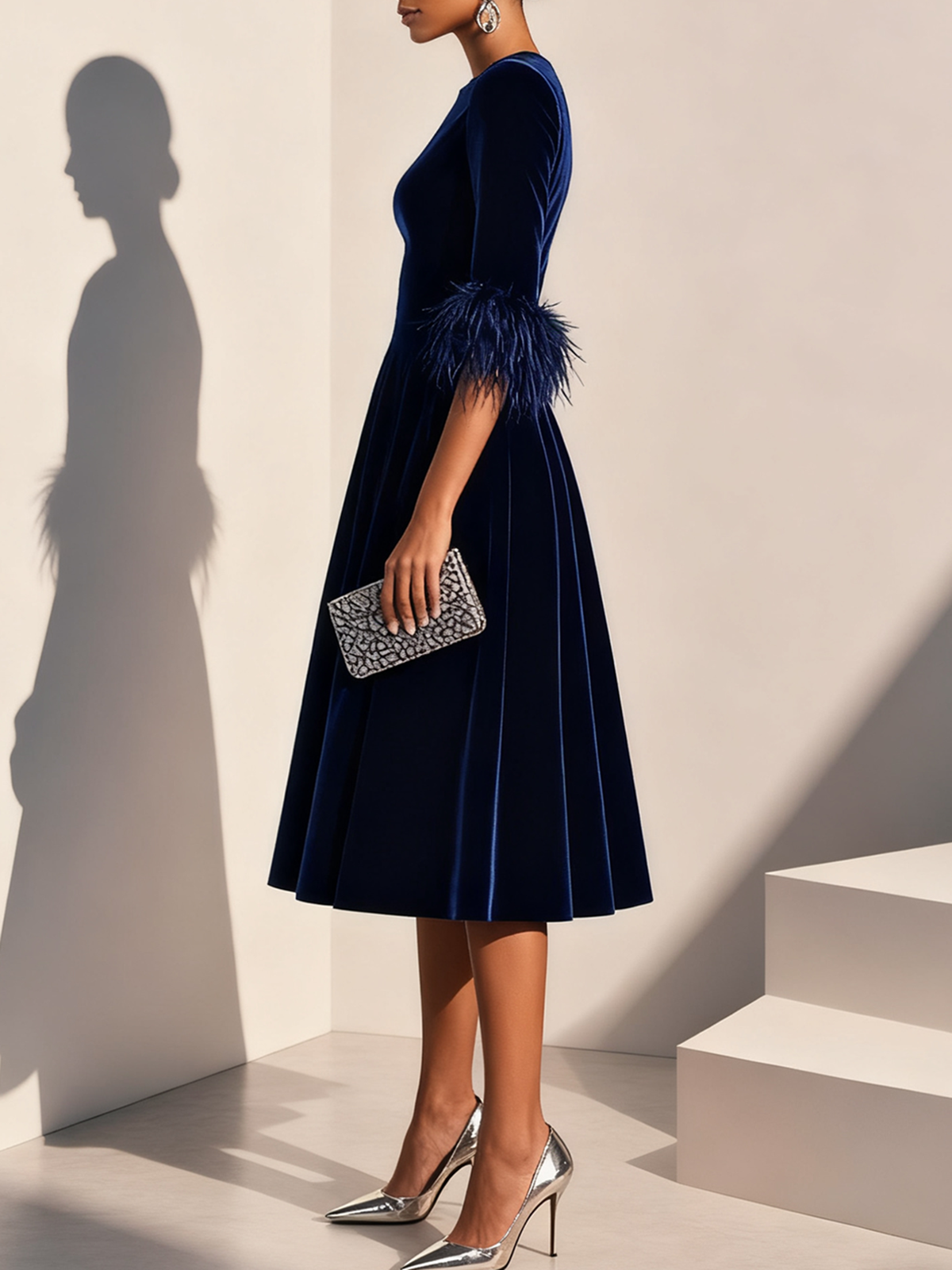 Plumelle | Feather Trim A-Line Cocktail Dress