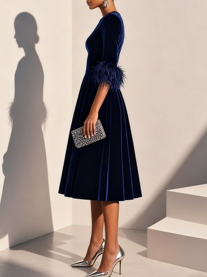 Plumelle | Feather Trim A-Line Cocktail Dress