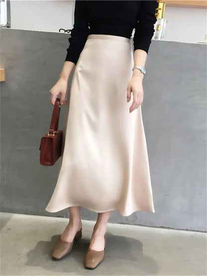 Ottoline | A-Line Satin Midi Skirt