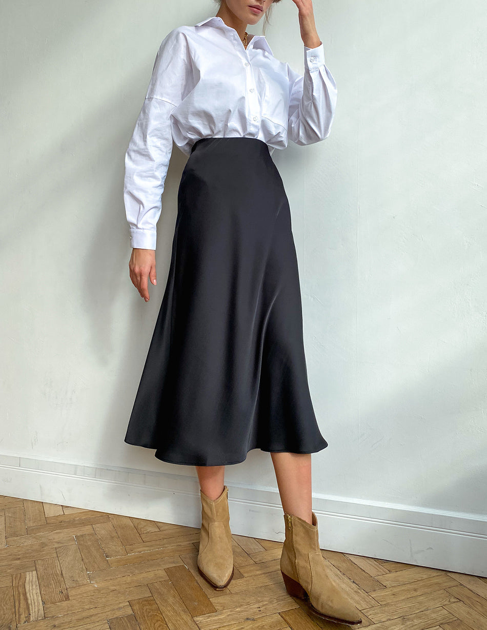 Ottoline | A-Line Satin Midi Skirt