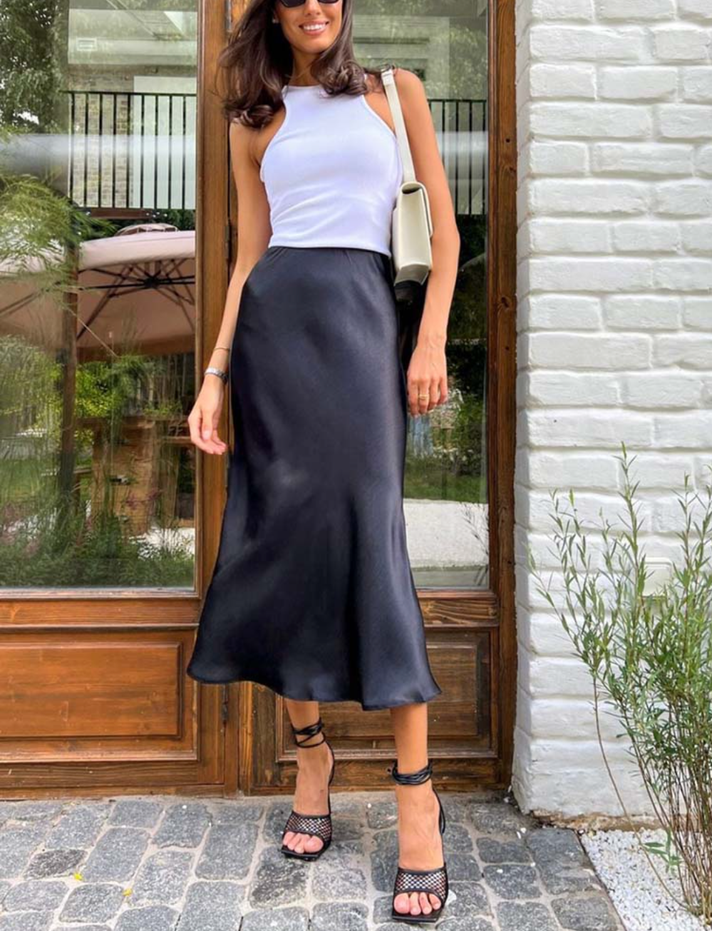 Ottoline | A-Line Satin Midi Skirt