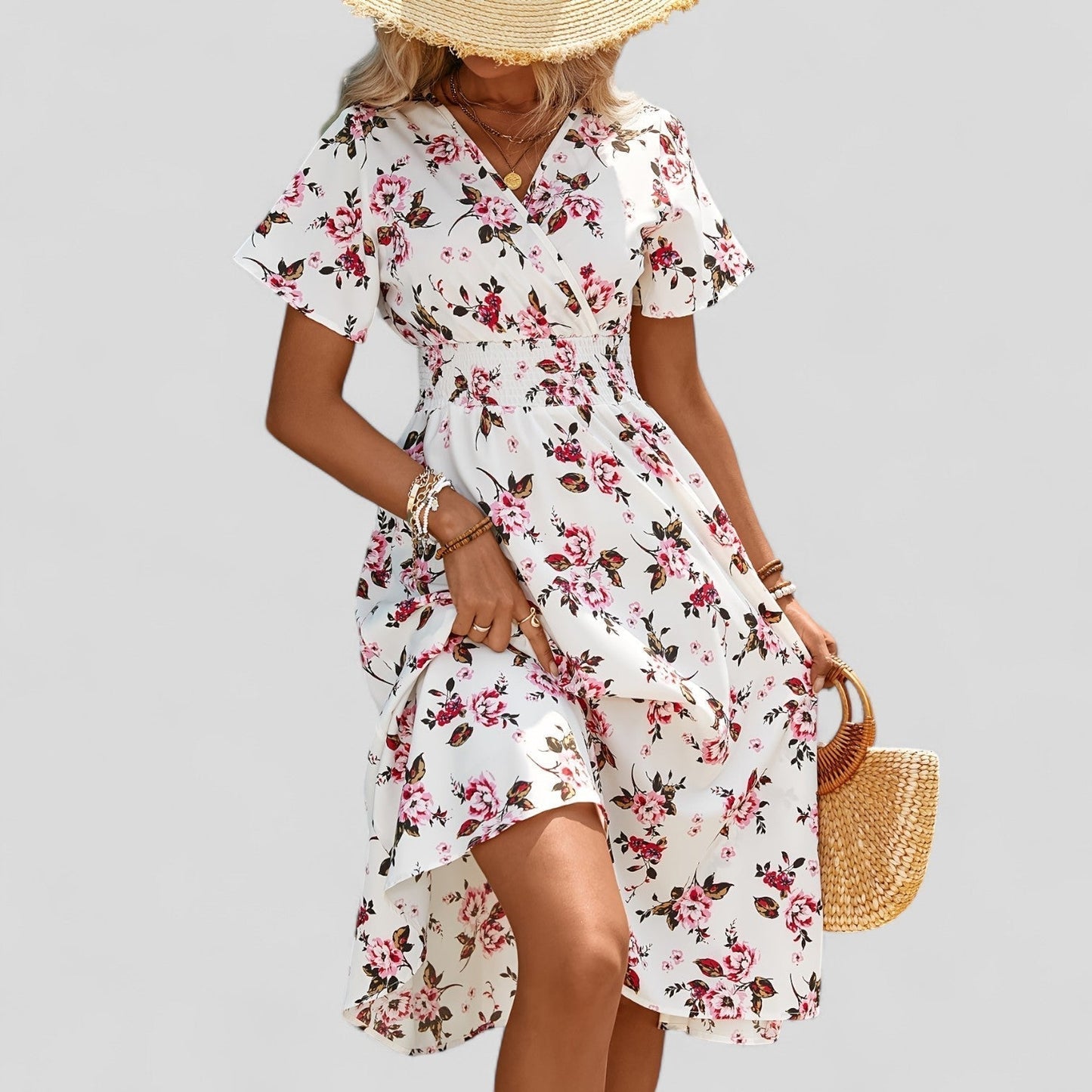 Roselle | Floral V Neck Midi Dress