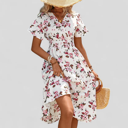 Roselle | Floral V Neck Midi Dress