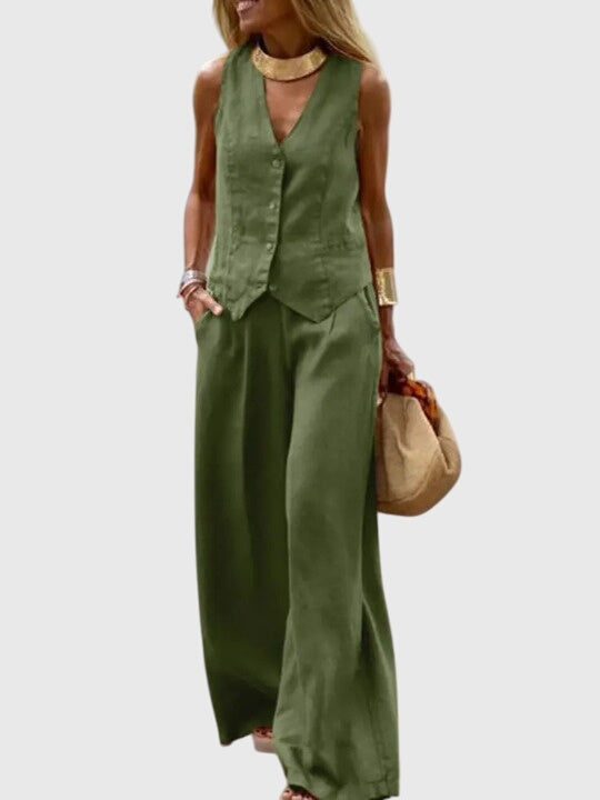 Tabitha | Sleeveless Vest & Wide Leg Pants Set
