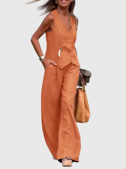 Tabitha | Sleeveless Vest & Wide Leg Pants Set