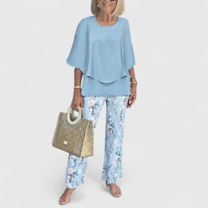 Carmela | Linen Top & Printed Wide Leg Pants Set