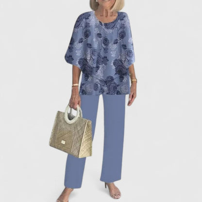 Carmela | Linen Top & Printed Wide Leg Pants Set