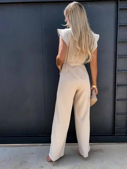 Evelina | Belted Flutter Sleeve Jumpsuit