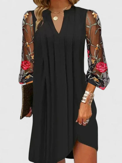 Donna | Sheer Sleeve V Neck Mini Dress