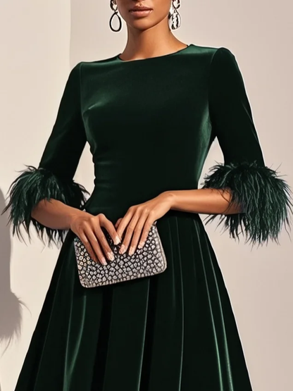 Plumelle | Feather Trim A-Line Cocktail Dress