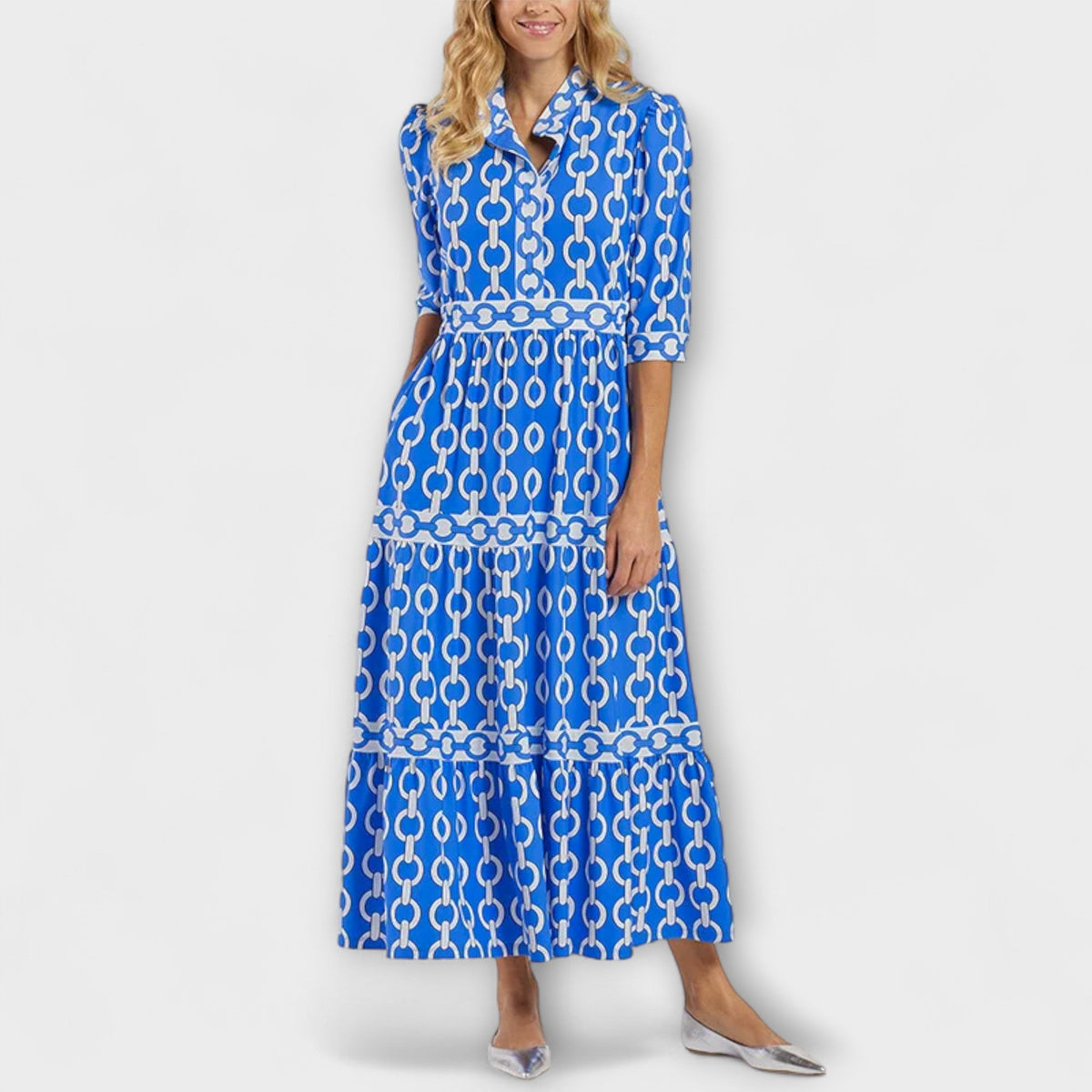Runa | Collared Tiered Long Sleeve Midi Dress