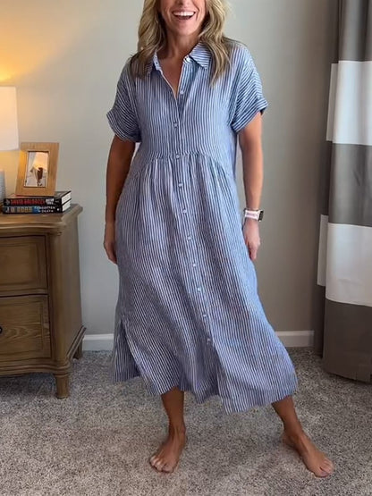 Adrienne | Striped Button-Up Midi Dress