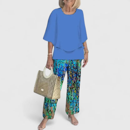 Carmela | Linen Top & Printed Wide Leg Pants Set