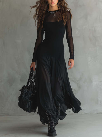 Vesna | Sheer Mesh Ruffled Maxi Gown