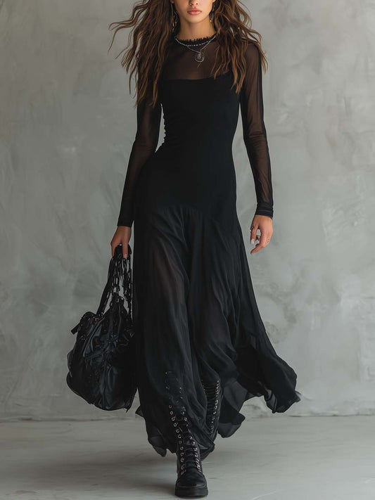 Vesna | Sheer Mesh Ruffled Maxi Gown