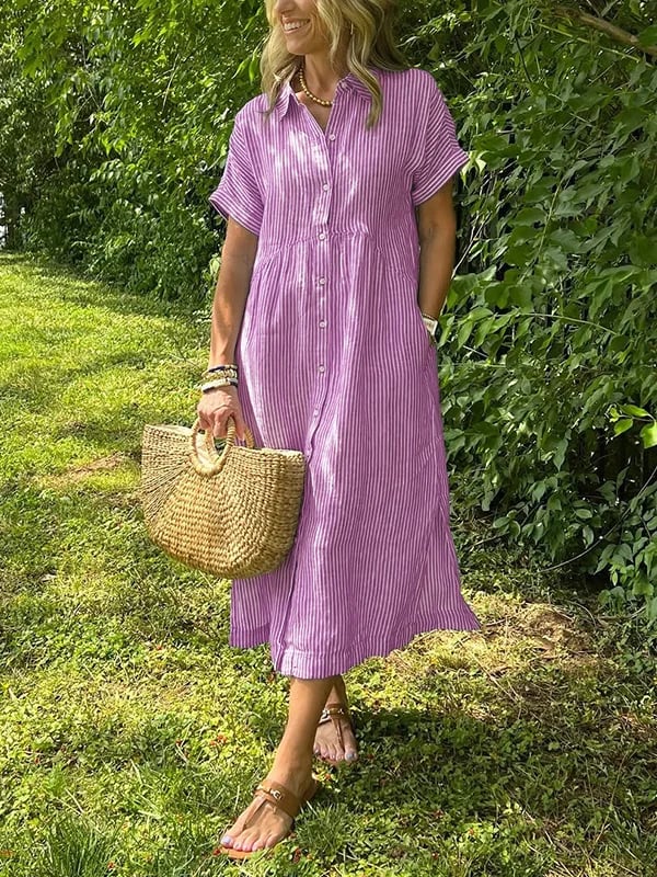 Adrienne | Striped Button-Up Midi Dress