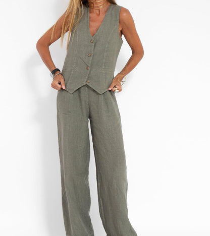 Vera | Buttoned Vest and Wide-Leg Trouser Set