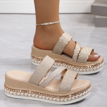 Cosima | Champagne Glitter Flat Sandals