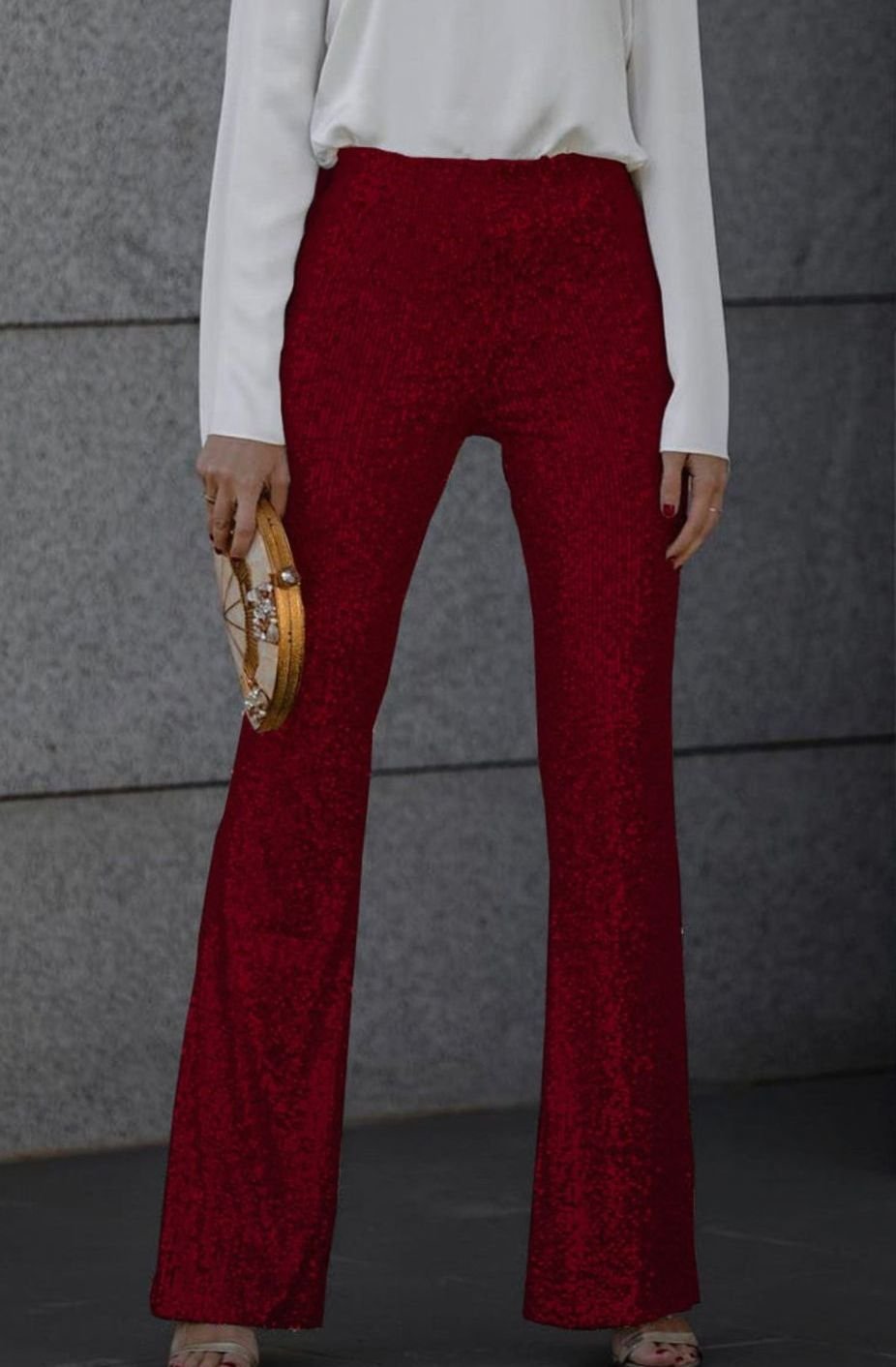 Women's Agnes sequin flare pants in Burgundy