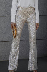 Women's Agnes sequin flare pants in Champagne