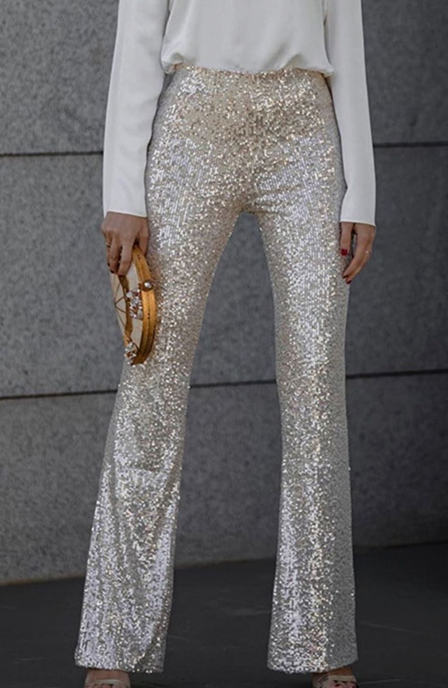 Women's Agnes sequin flare pants in Champagne