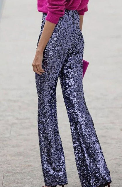 Women's Agnes sequin flare pants in Navy