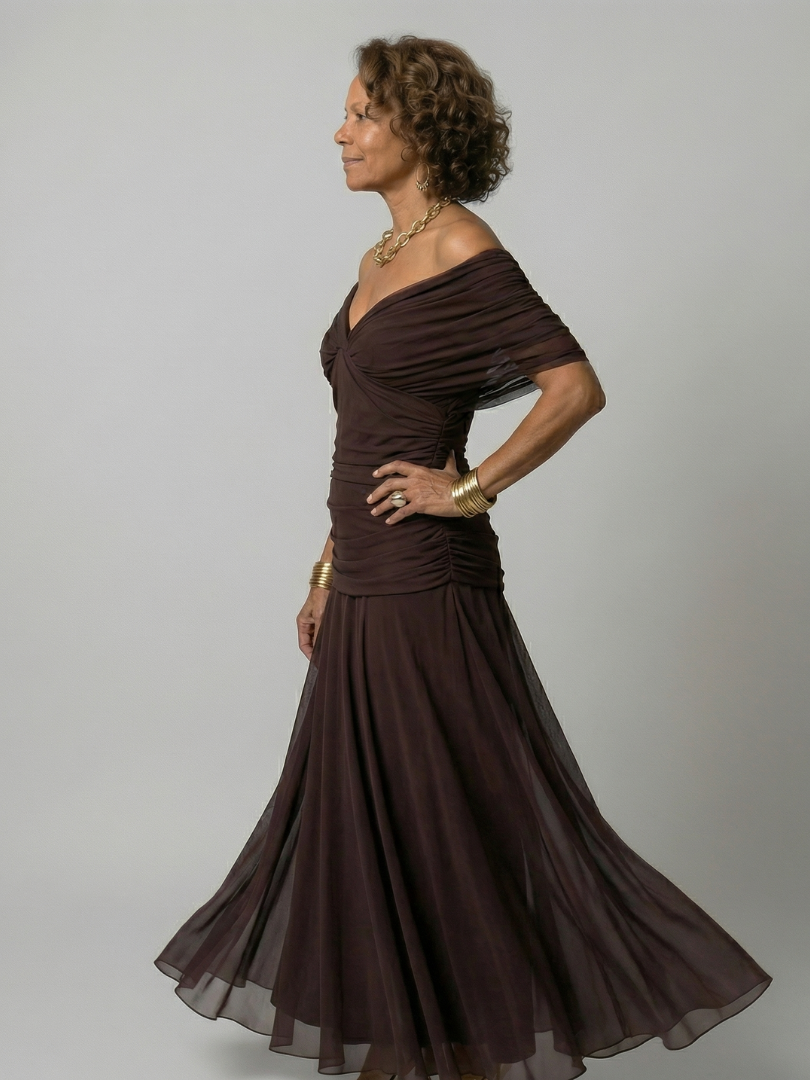 Off-shoulder flowy midi dress, second color variant