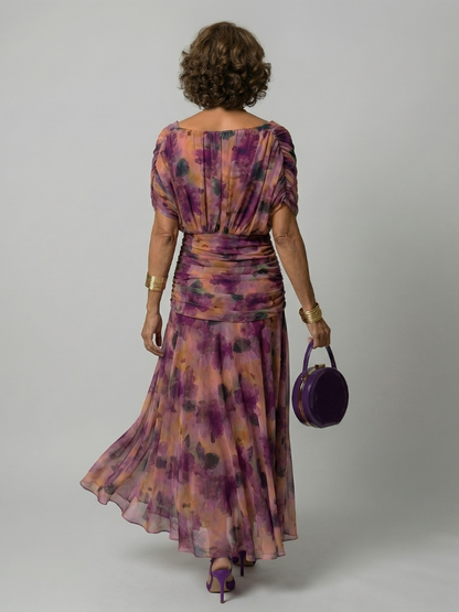 Off-shoulder flowy midi dress, detail view