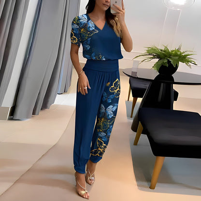 Mahaut | V-Neck Top & Printed Pants Set