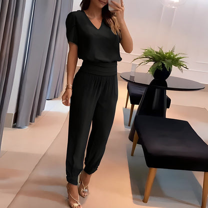 Mahaut | V-Neck Top & Printed Pants Set