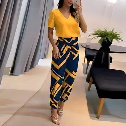 Mahaut | V-Neck Top & Printed Pants Set