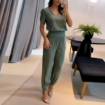 Mahaut | V-Neck Top & Printed Pants Set