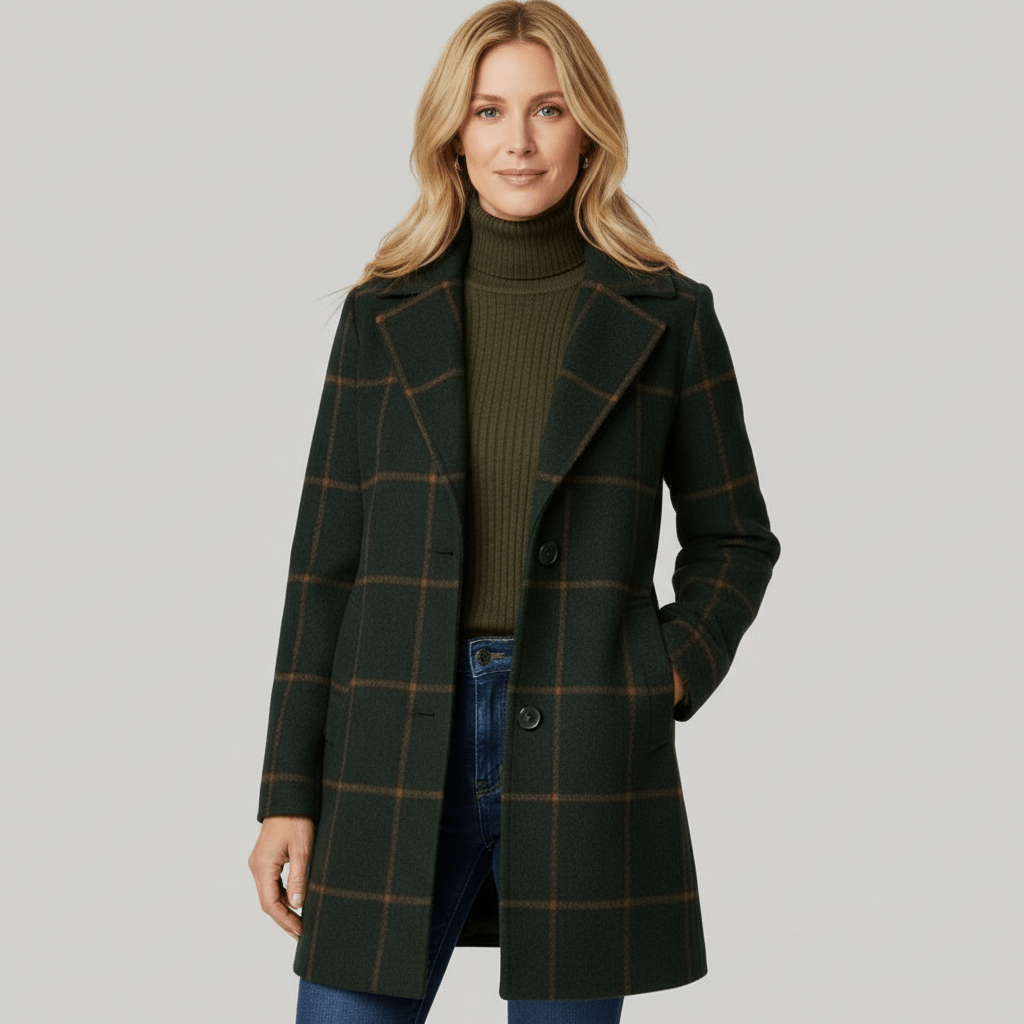 Women's Alida plaid trench coat in Green Plaid