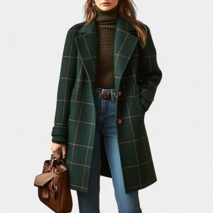 Women's Alida plaid trench coat in Green Plaid