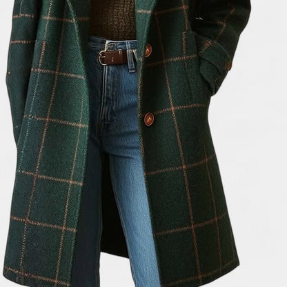 Women's Alida plaid trench coat in Green Plaid